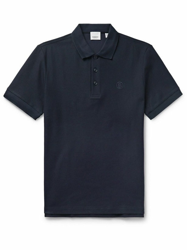 Photo: Burberry - Logo-Embroidered Cotton-Piqué Polo Shirt - Blue
