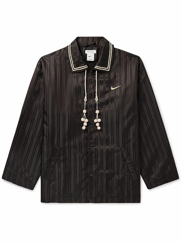 Photo: Nike - BODE Scrimmage Embellished Logo-Embroidered Striped Satin Jacket - Brown