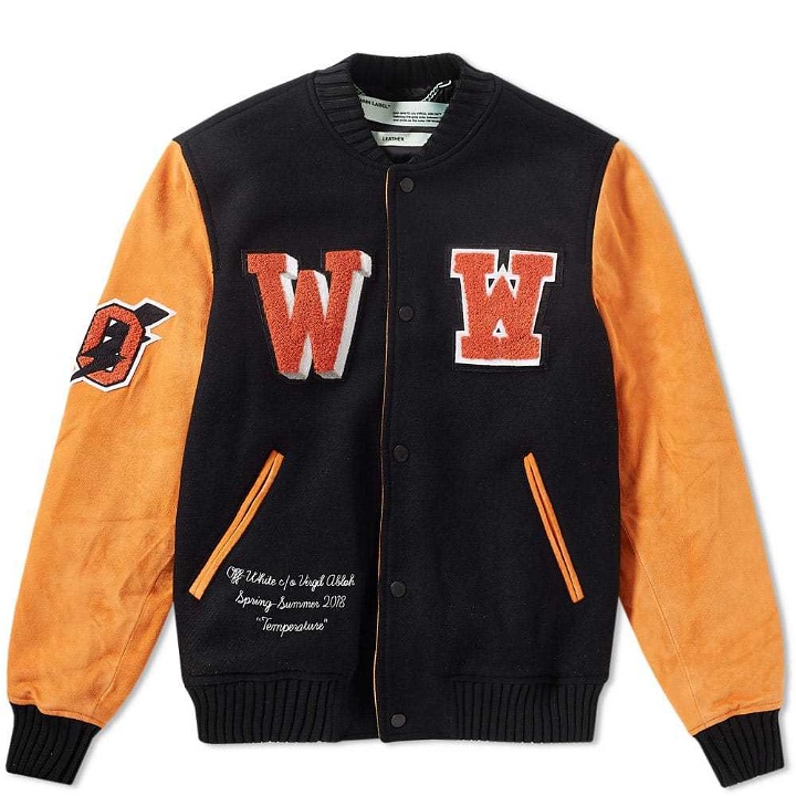 Photo: Off-White Eagle Patch Varsity Jacket Orange