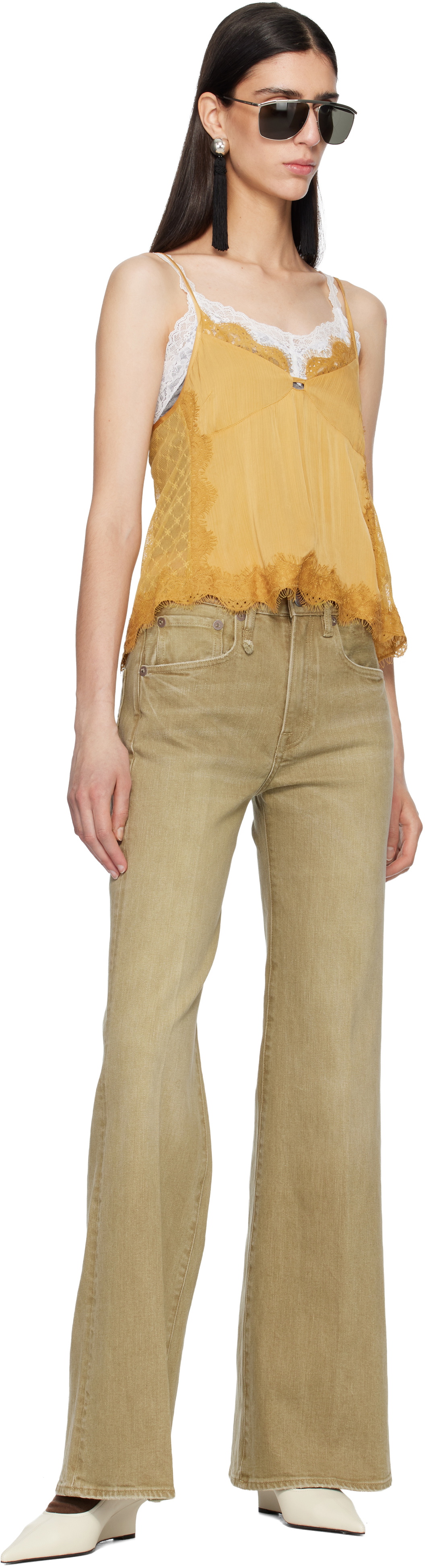 R13 Beige Flared High-Rise Jeans