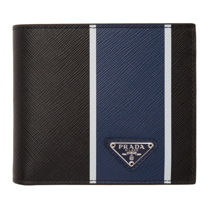 Prada Black and Blue Saffiano Wallet Prada