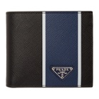 Prada Black and Blue Saffiano Wallet