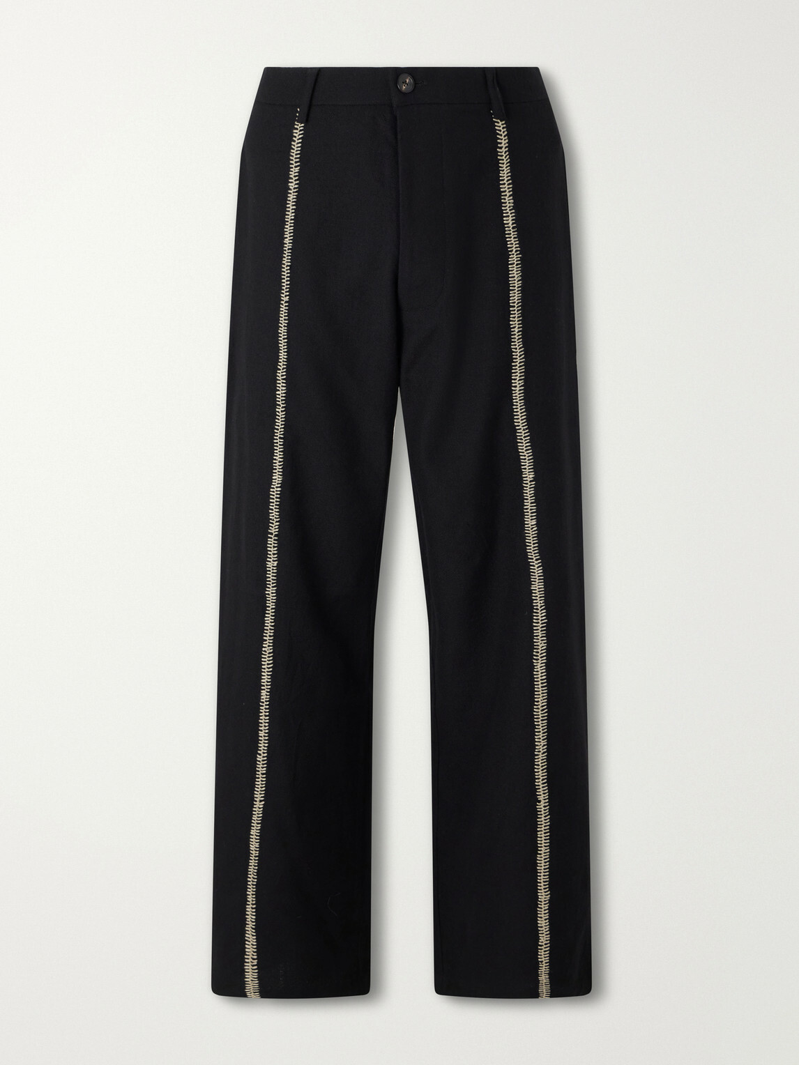 Kartik Research - Sultan Straight-Leg Embroidered Wool Trousers - Black
