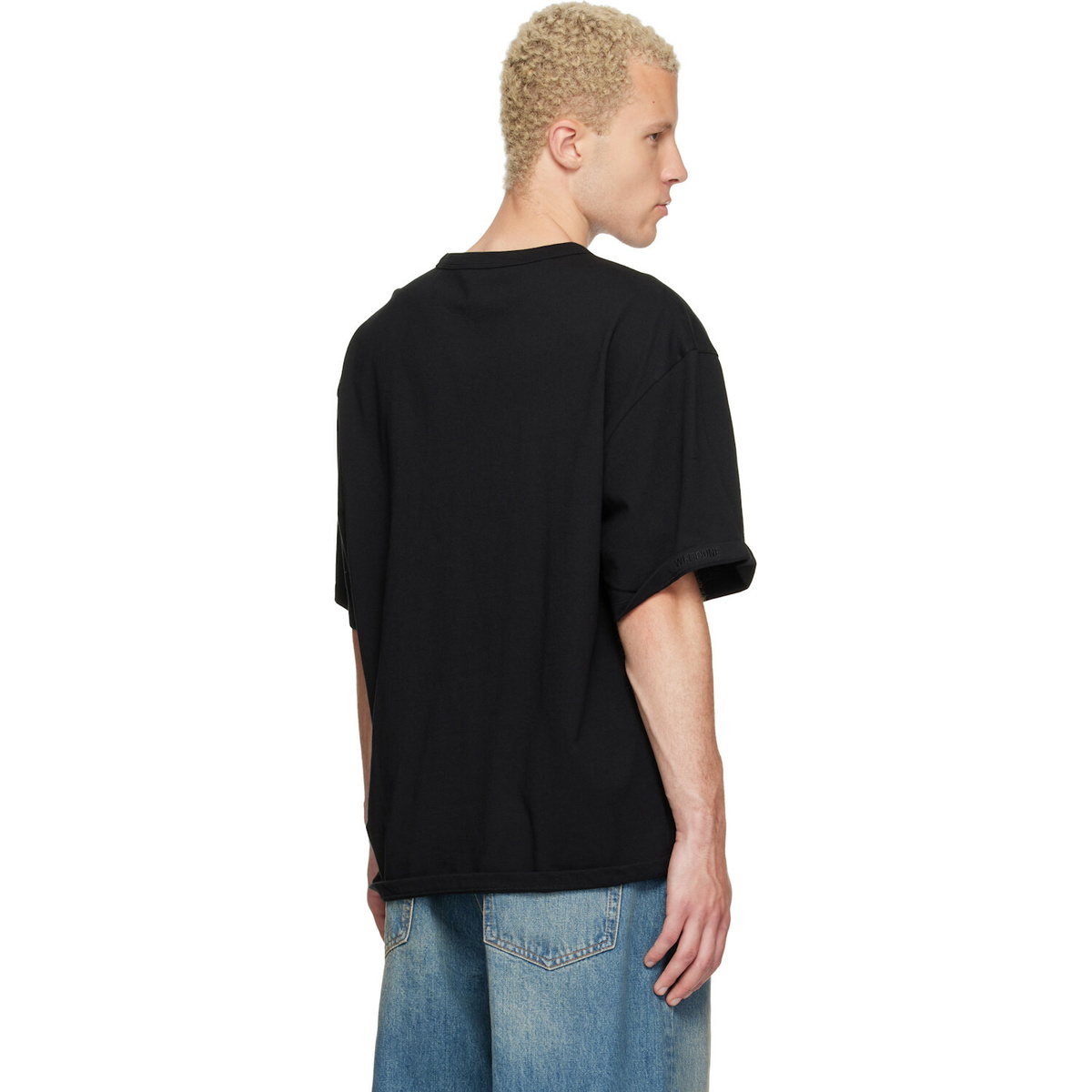 We11done Black Logo Pin-Tucked T-shirt