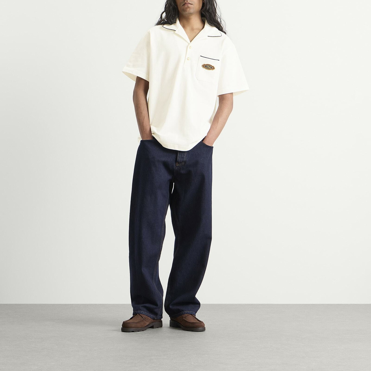 Drôle de Monsieur Men's Open Collar Polo Shirt in Off White