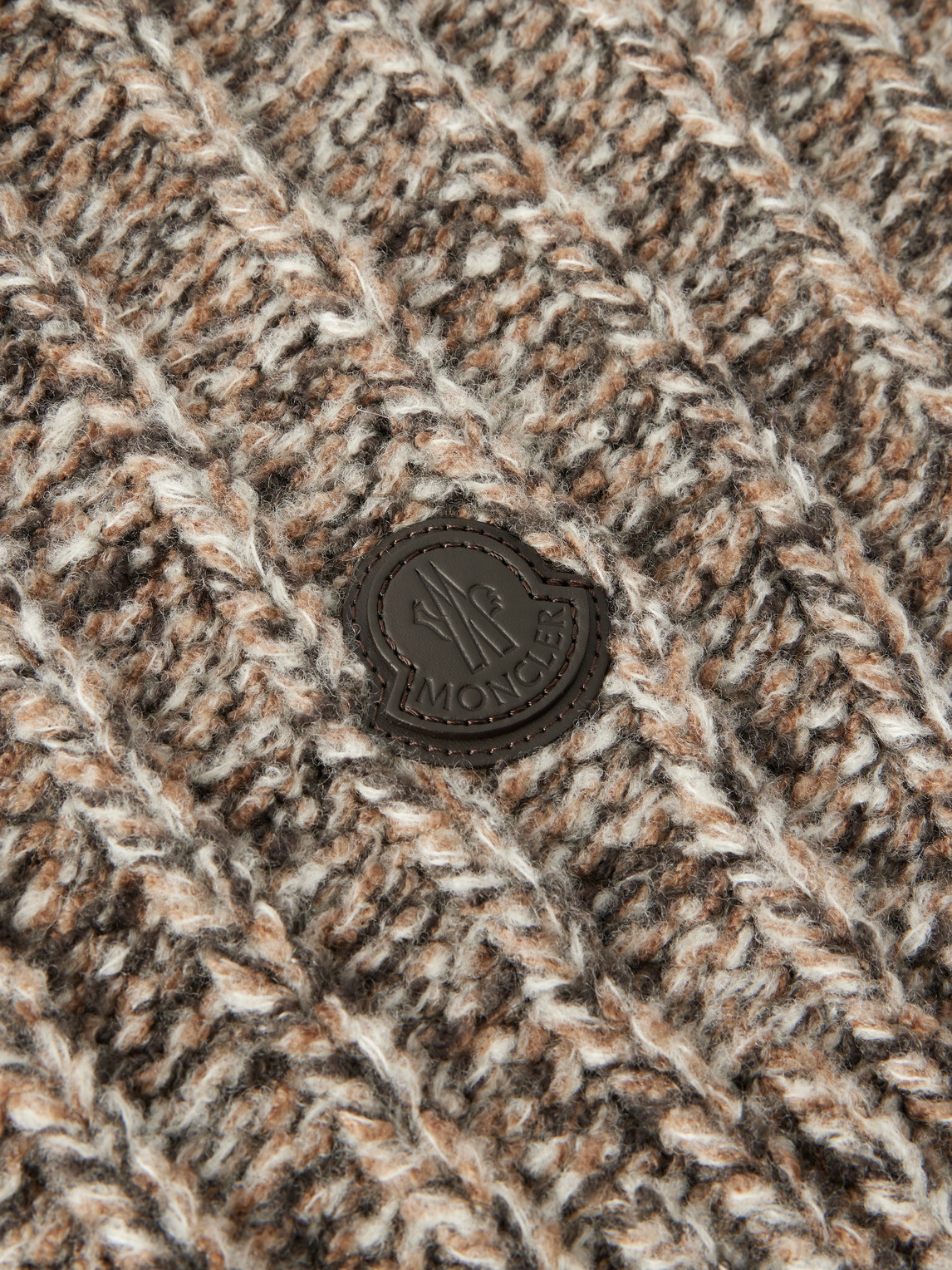 Moncler - Logo-Appliquéd Ribbed Wool-Blend Scarf - Brown