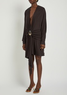 Christopher Esber Draped Asymmetric Jersey Midi Dress Dark Brown
