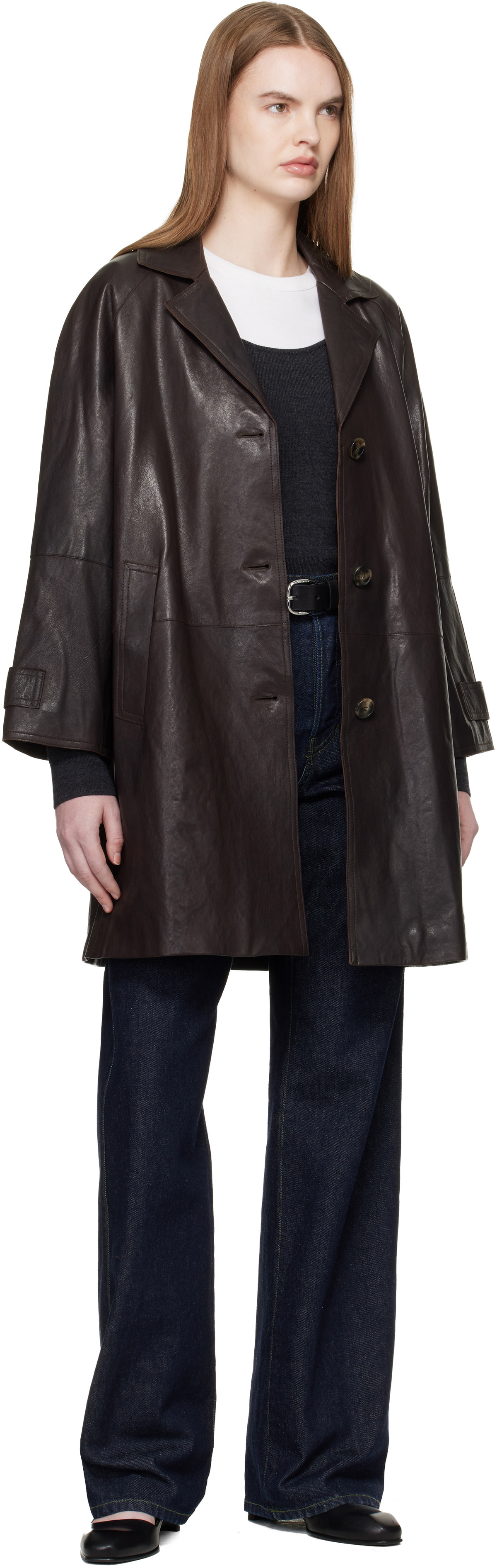 Weekend Max Mara Brown Camino Leather Coat