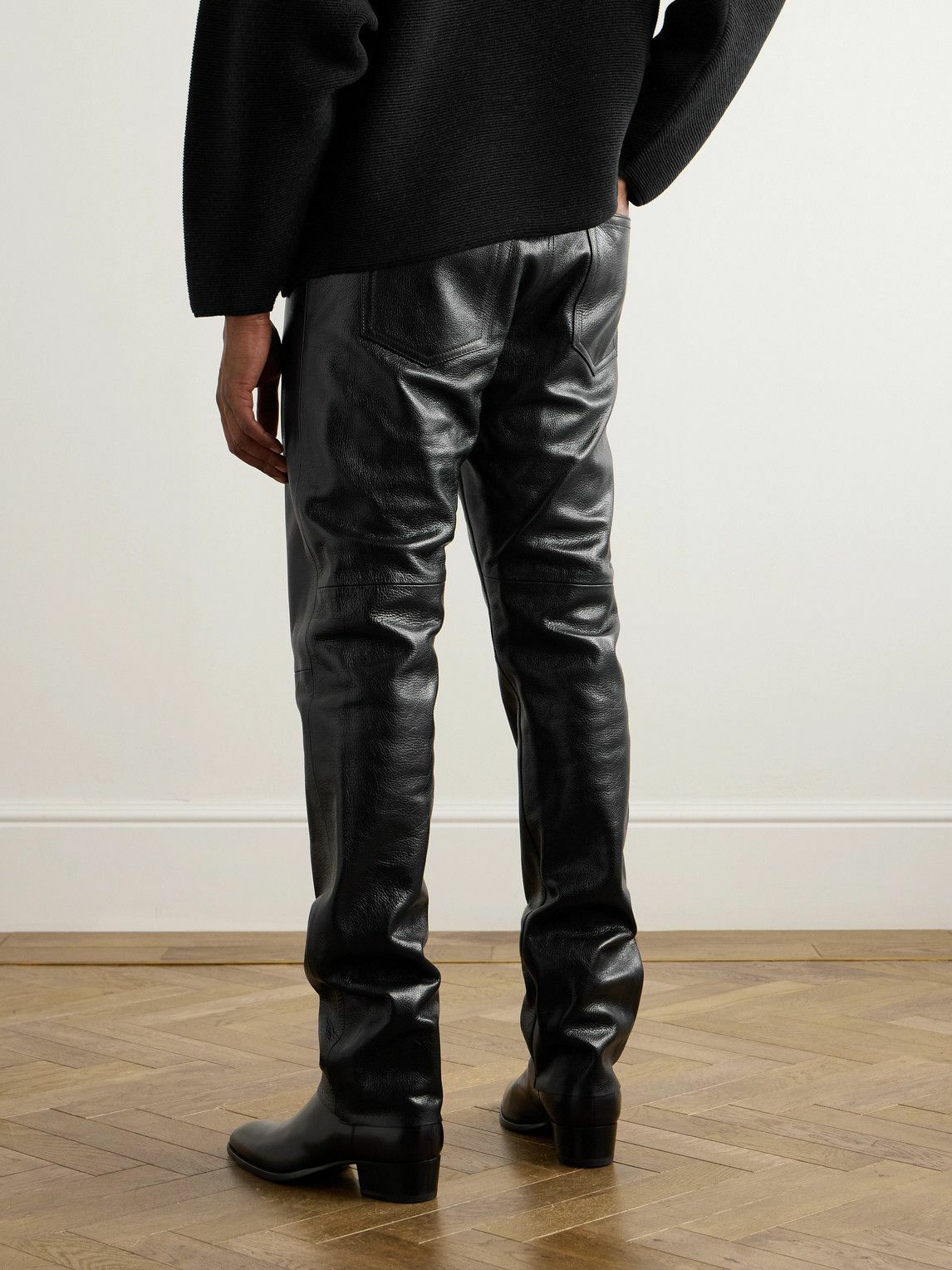 Fear of God - Logo-Appliquéd Straight-Leg Full-Grain Leather Trousers - Black