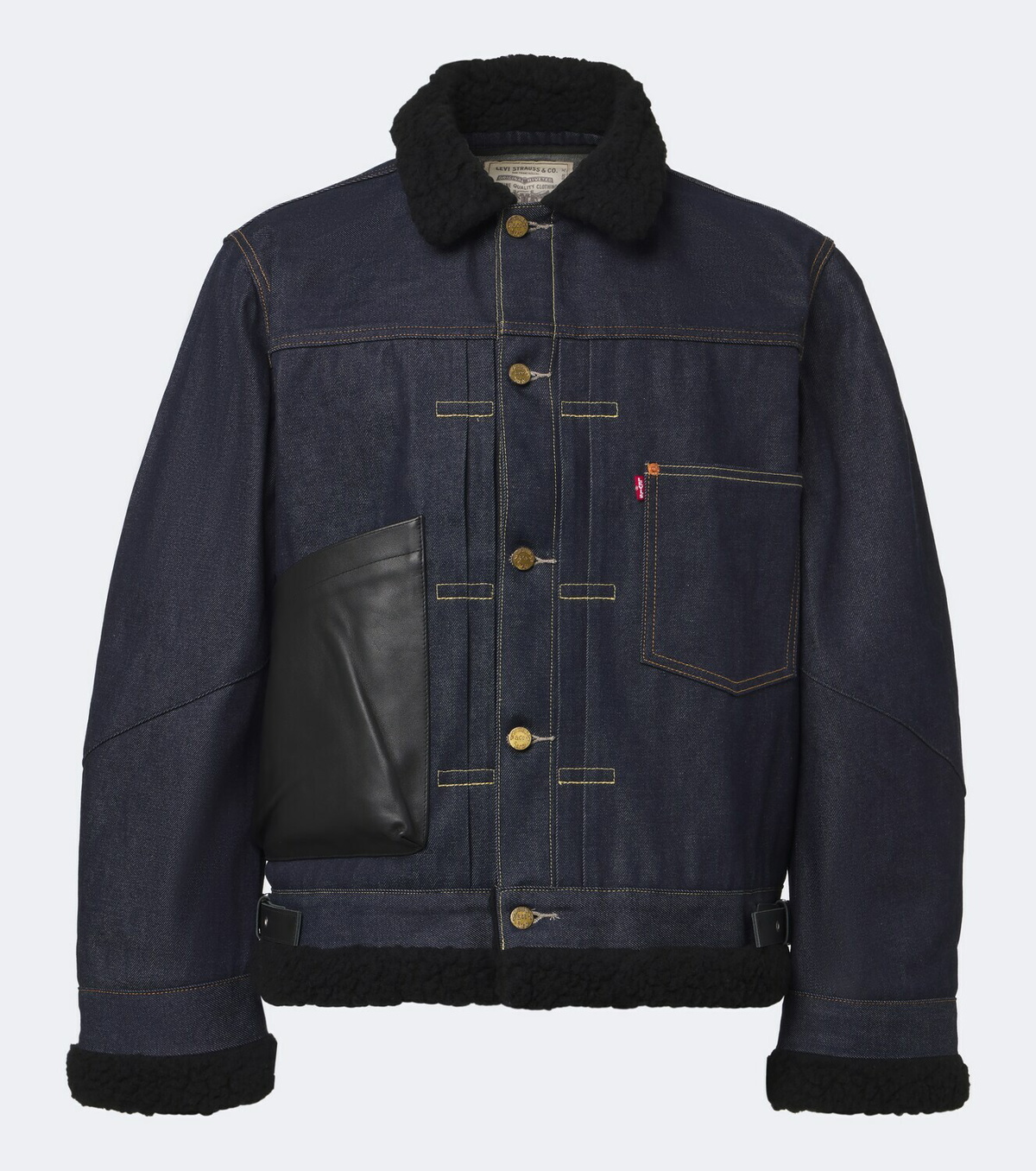 Sacai Leather-trimmed denim jacket