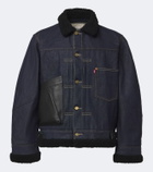Sacai Leather-trimmed denim jacket