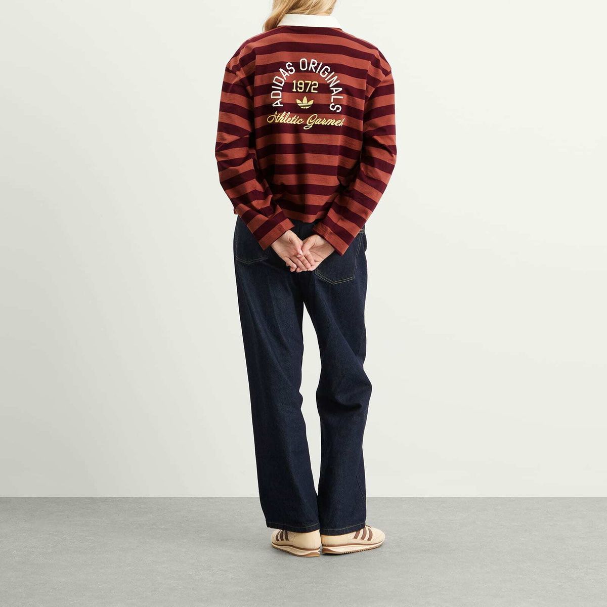 Adidas Women's Ls Gfx Polo in Maroon/Wild Sepia