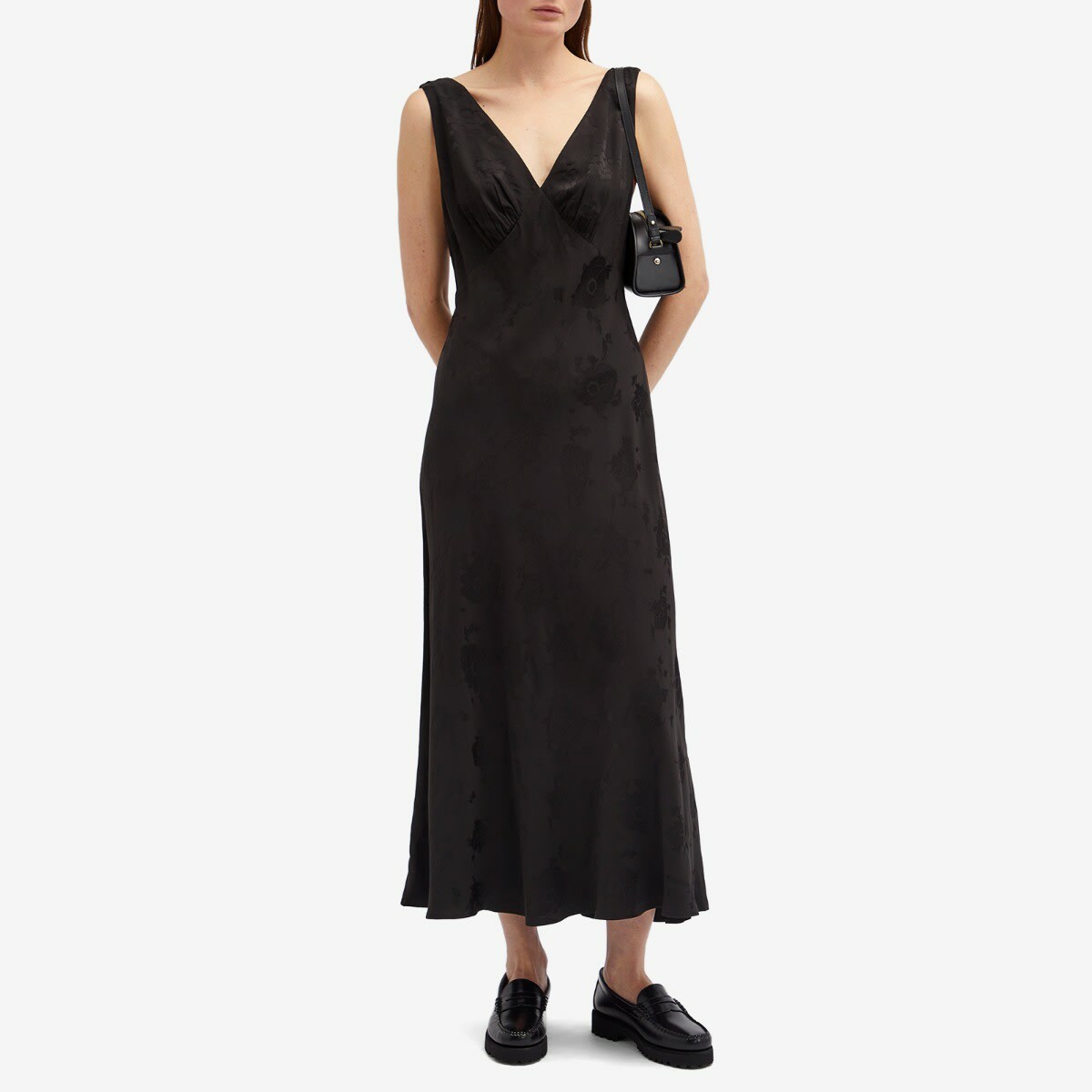 RIXO Women's Sandrine Midi Dress in Black Poppy Jacquard Rixo