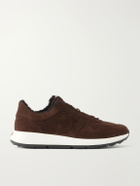 Tod's - Shearling-Lined Suede Sneakers - Brown