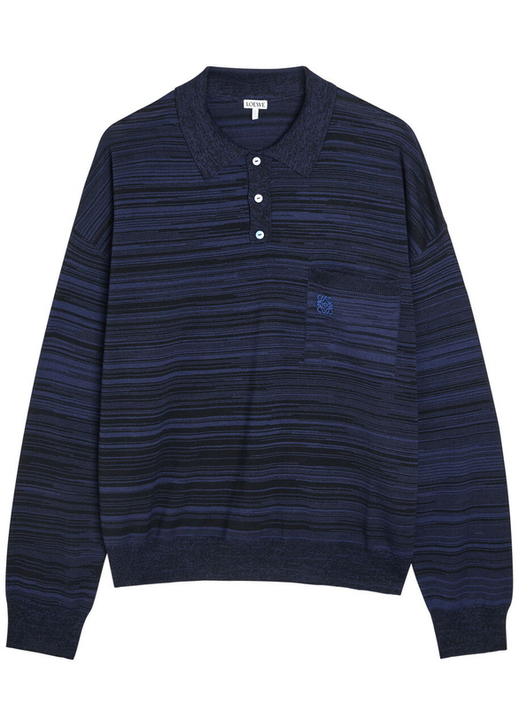 Photo: Loewe Logo-embroidered Striped Wool Polo Navy