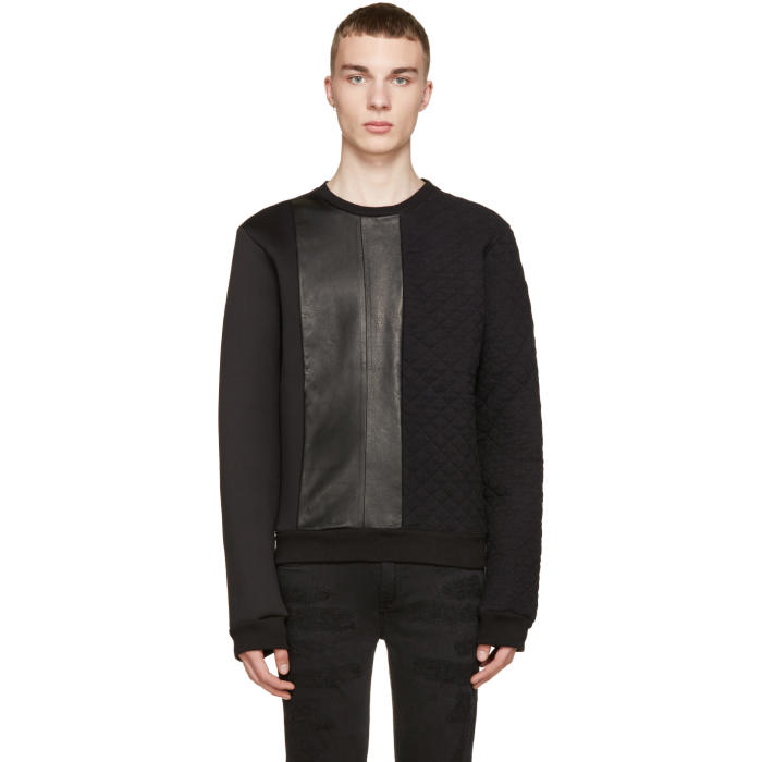 Photo: Pierre Balmain Black Neoprene and Leather Quilted Sweatshirt