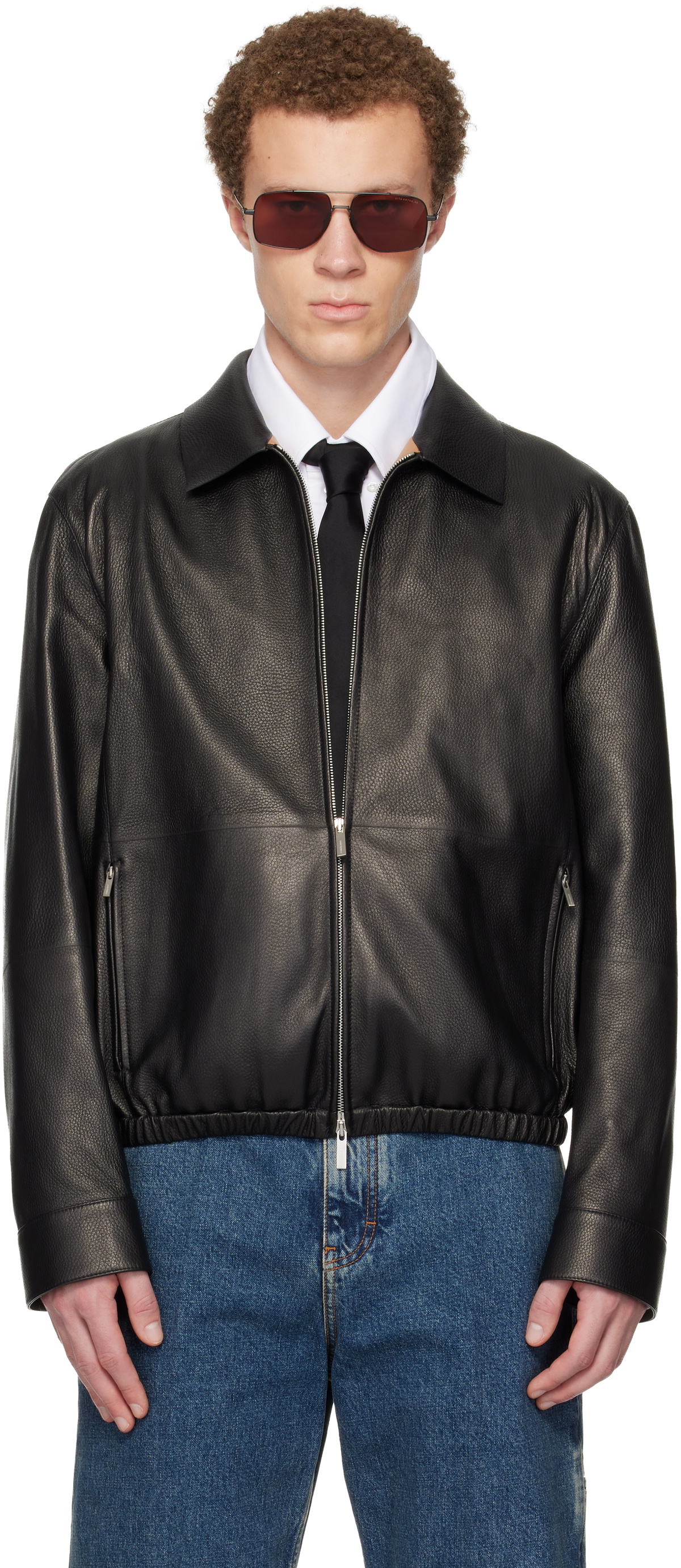 Ferragamo Black Deerskin Blouson Leather Jacket Salvatore Ferragamo