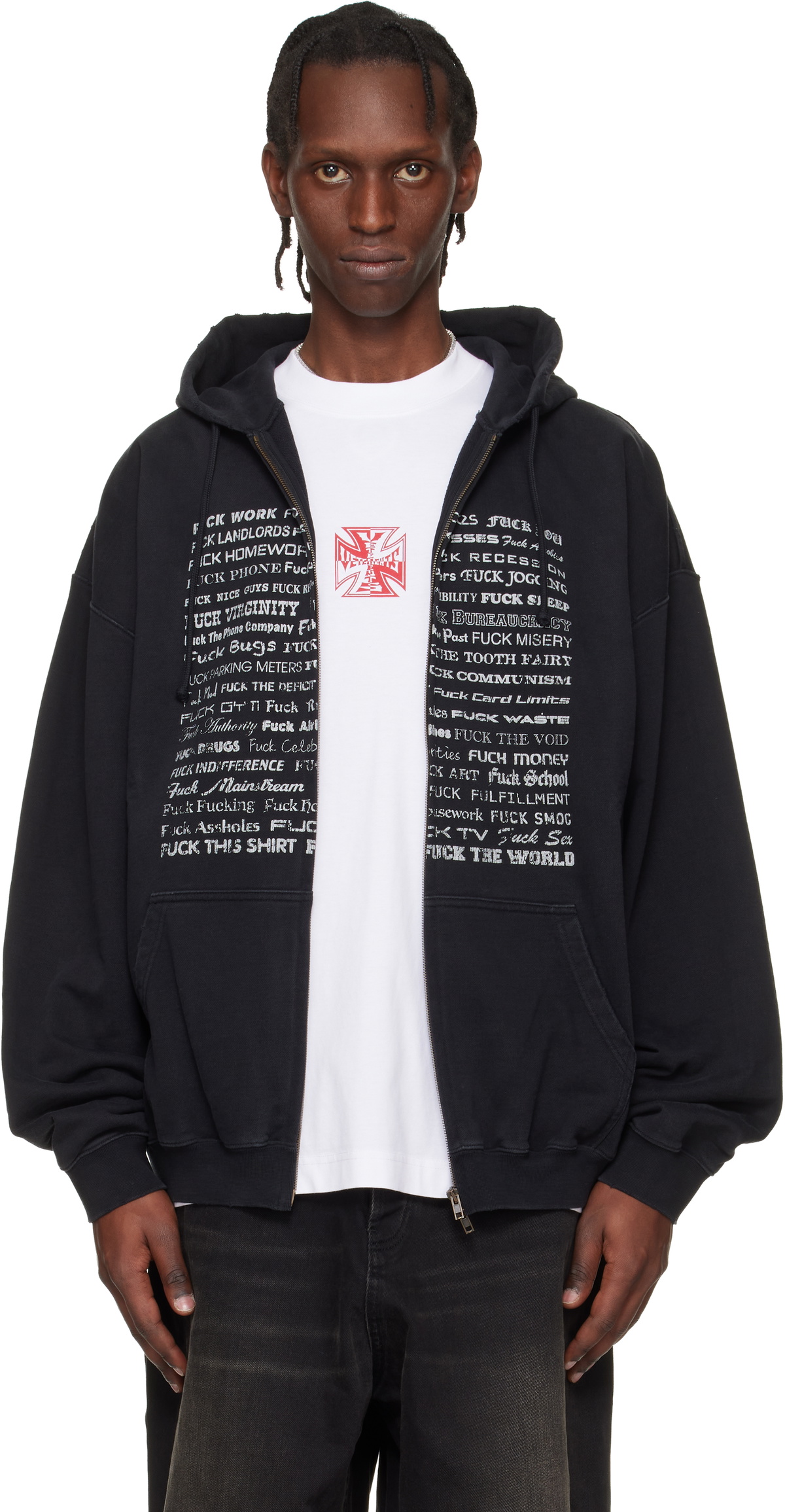 VETEMENTS Black 'Fuck Everything' Zip-Up Hoodie
