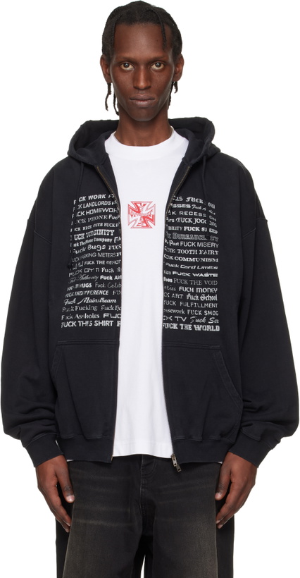 Photo: VETEMENTS Black 'Fuck Everything' Zip-Up Hoodie
