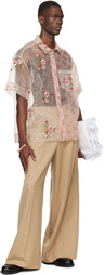 Simone Rocha Pink Sheer Patchwork Boxy Shirt