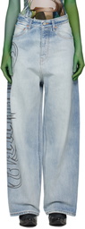 VETEMENTS Blue Metal Logo Baggy Jeans