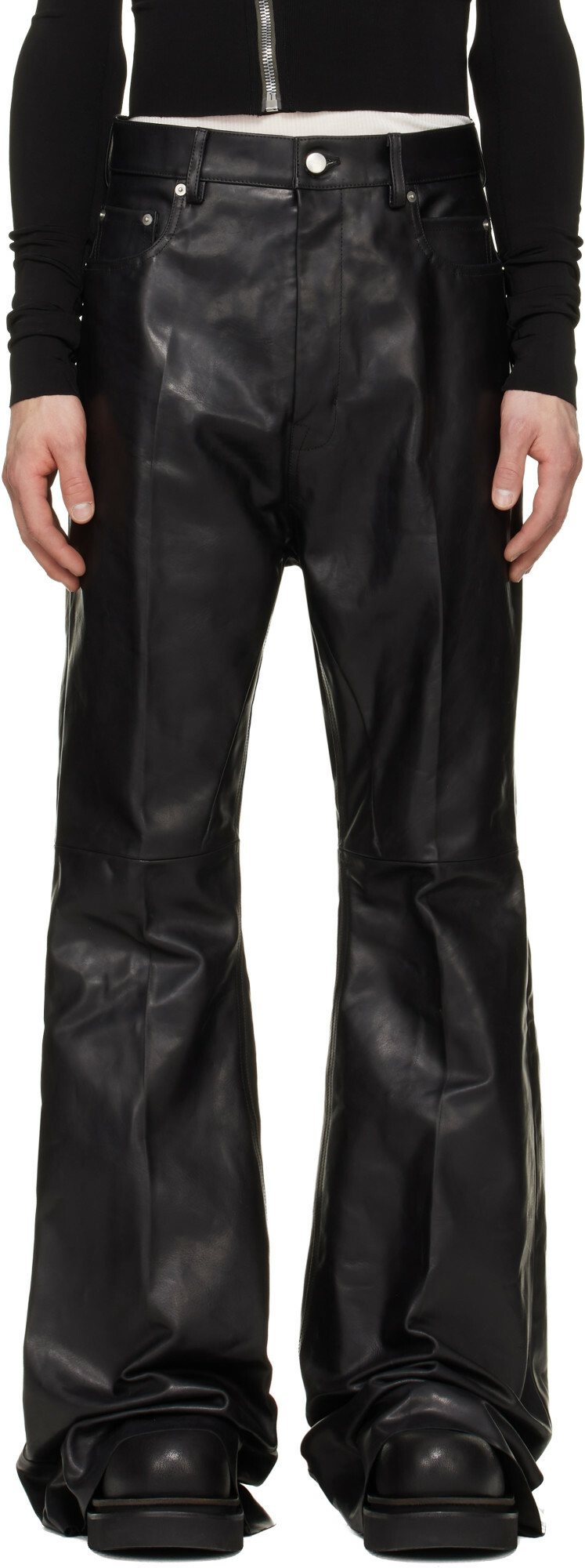 Rick Owens Black Tower Bolan Bootcut Leather Pants