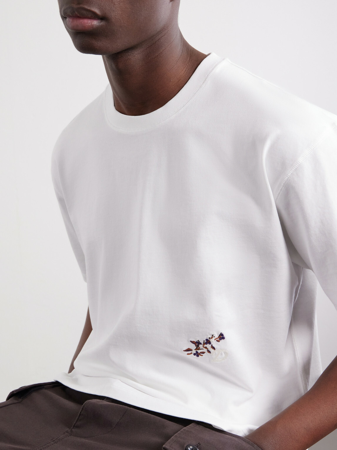 Drake's - Blackthorn Embroidered Cotton-Jersey T-Shirt - White