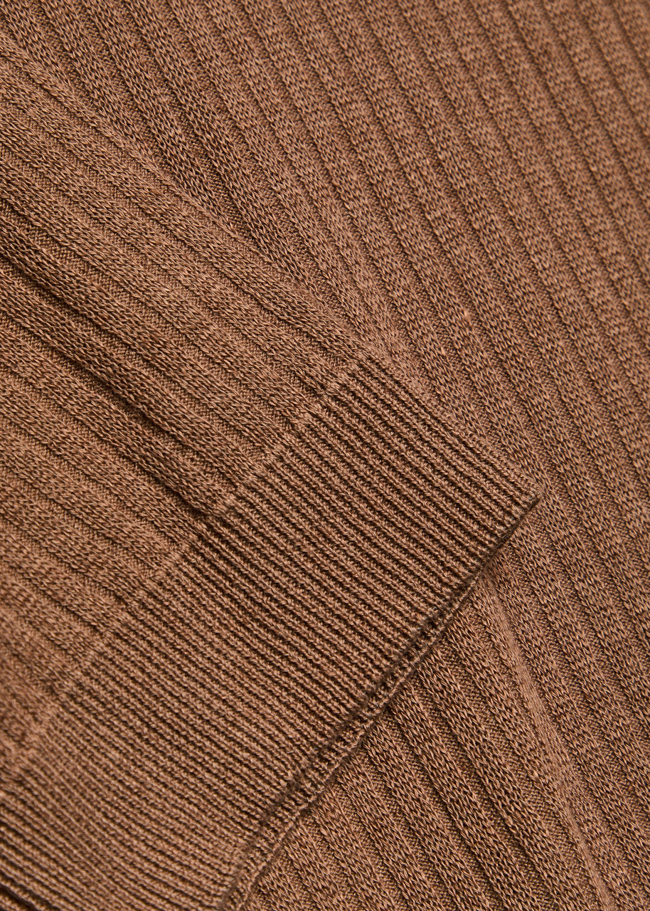 Lardini Ribbed Fine-knit Flax and Cotton-blend T-shirt Brown