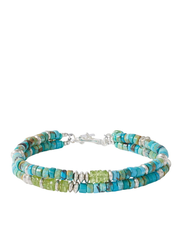 Photo: Peyote Bird - Cedar Double Sonoran Sterling Silver, Turquoise and Peridot Bracelet
