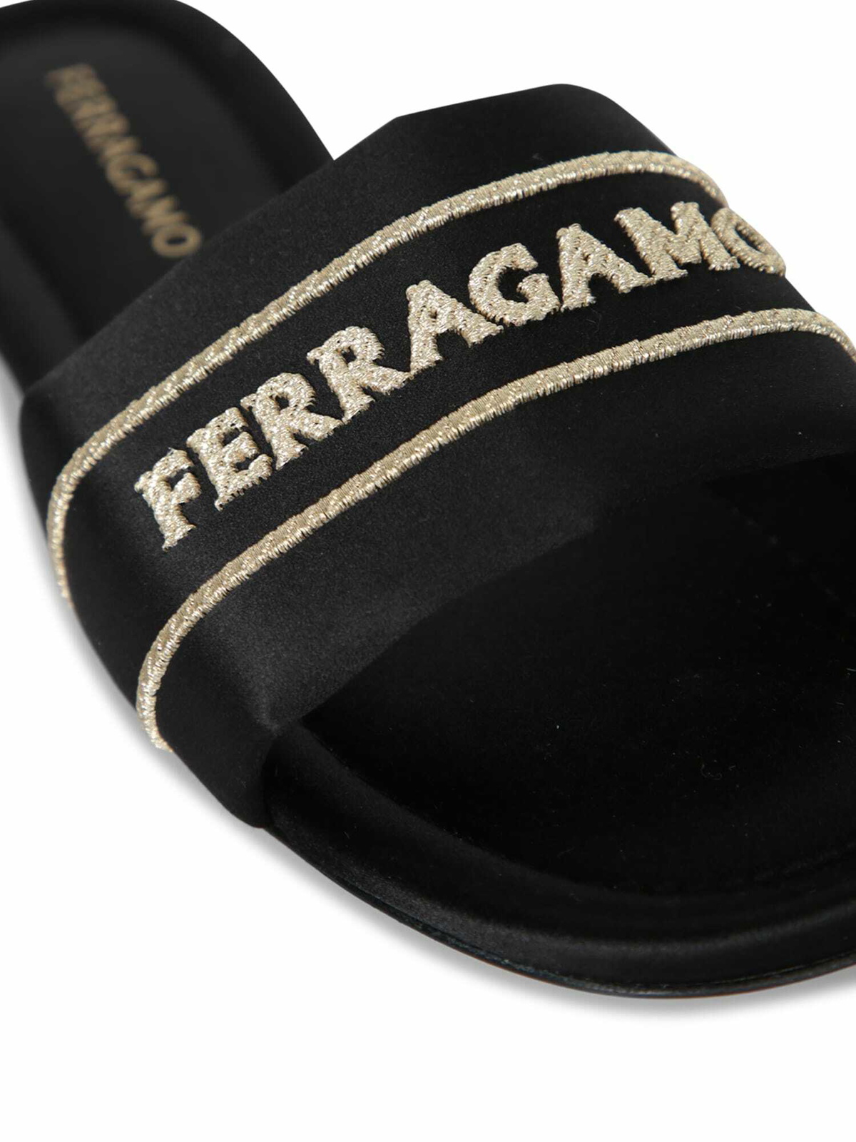 Salvatore Ferragamo Black Logo Print Slide Sandals Ferragamo: Black Gancini Ornament Slide Sandals | SSENSE main image 3