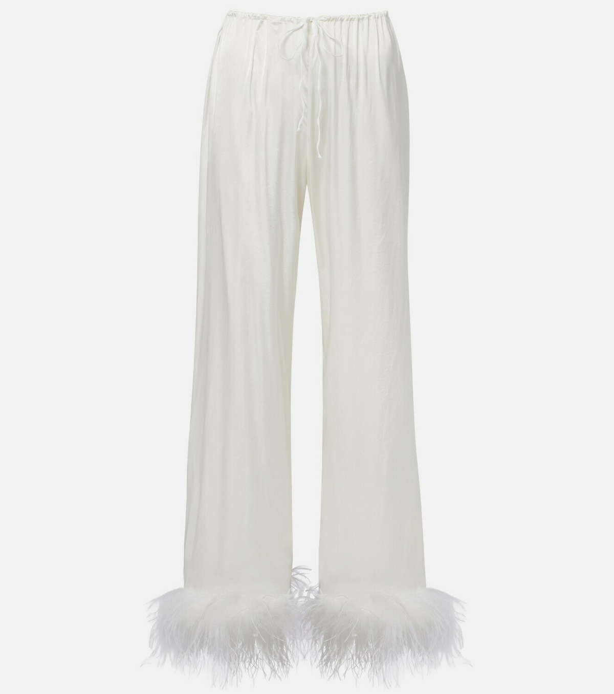 Oséree Bridal feather-trimmed satin wide-leg pants