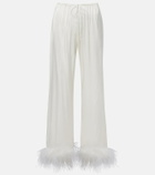 Oséree Bridal feather-trimmed satin wide-leg pants