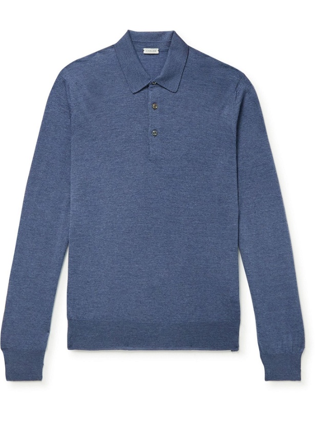 Photo: Caruso - Wool Polo Shirt - Blue