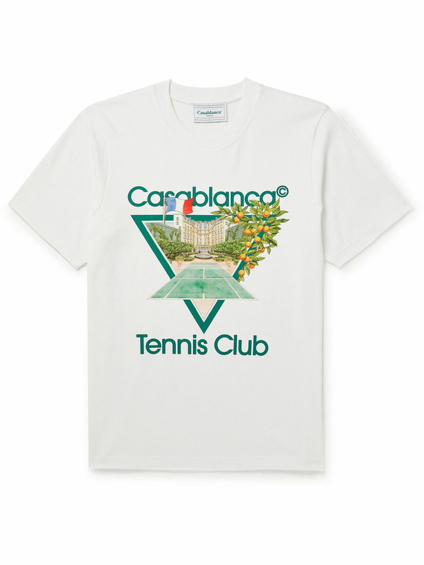 Photo: Casablanca - Tennis Club Icon Printed Organic Cotton-Jersey T-Shirt - White