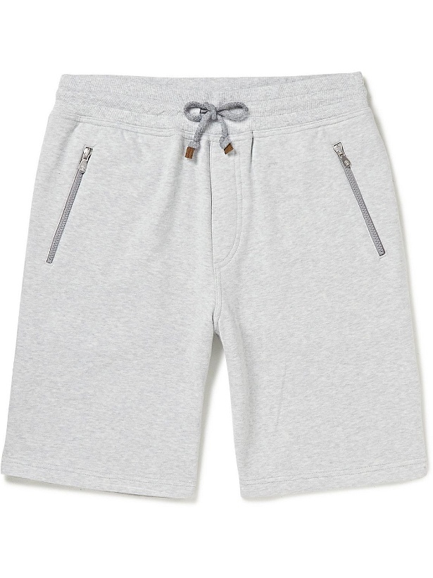 Photo: Brunello Cucinelli - Straight-Leg Cotton-Jersey Drawstring Shorts - Gray