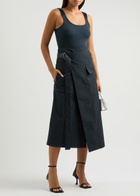 Helmut Lang Belted Cotton-blend Midi Wrap Skirt Navy