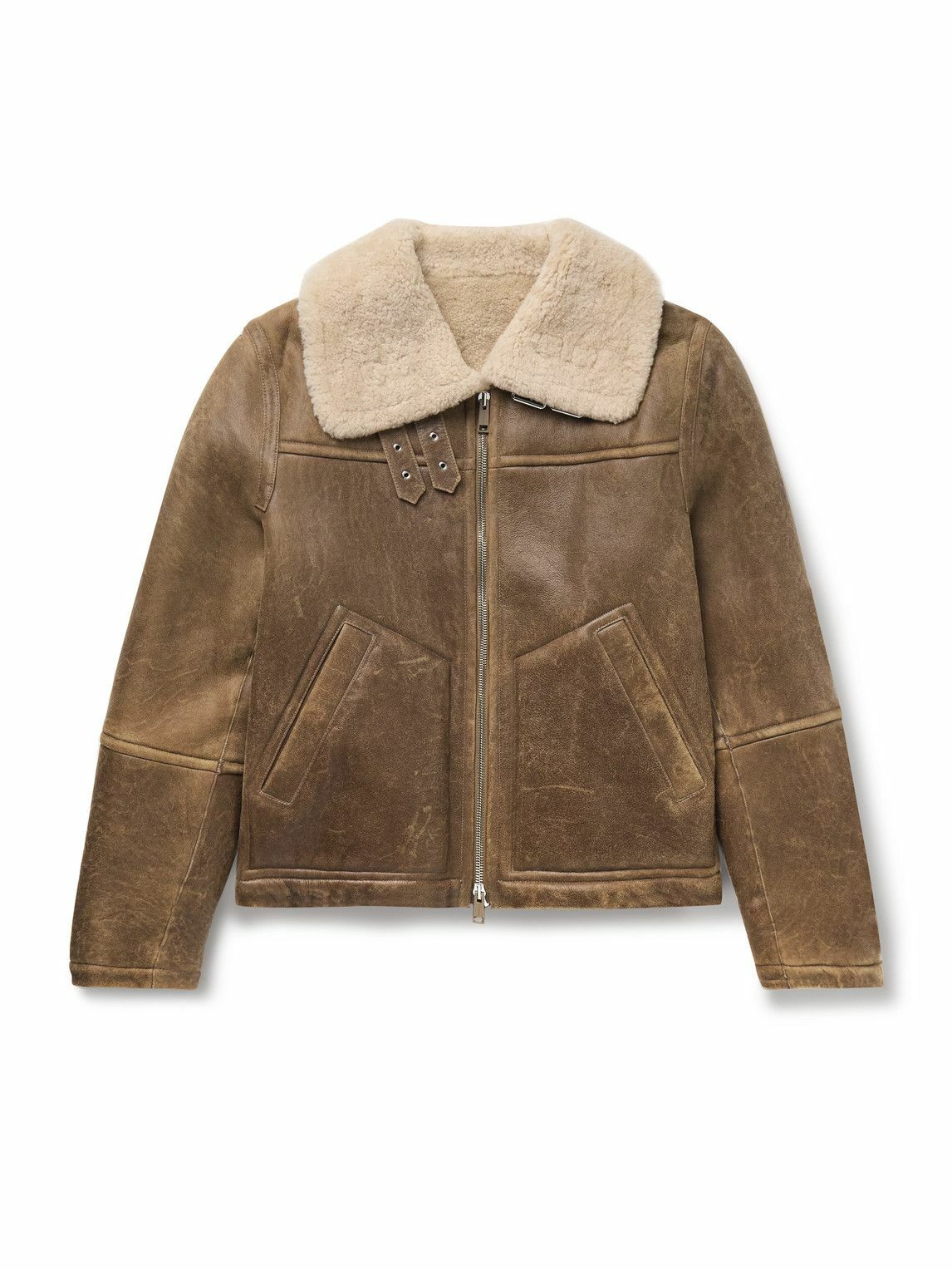 Yves Salomon - Shearling-Lined Leather Aviator Jacket - Brown