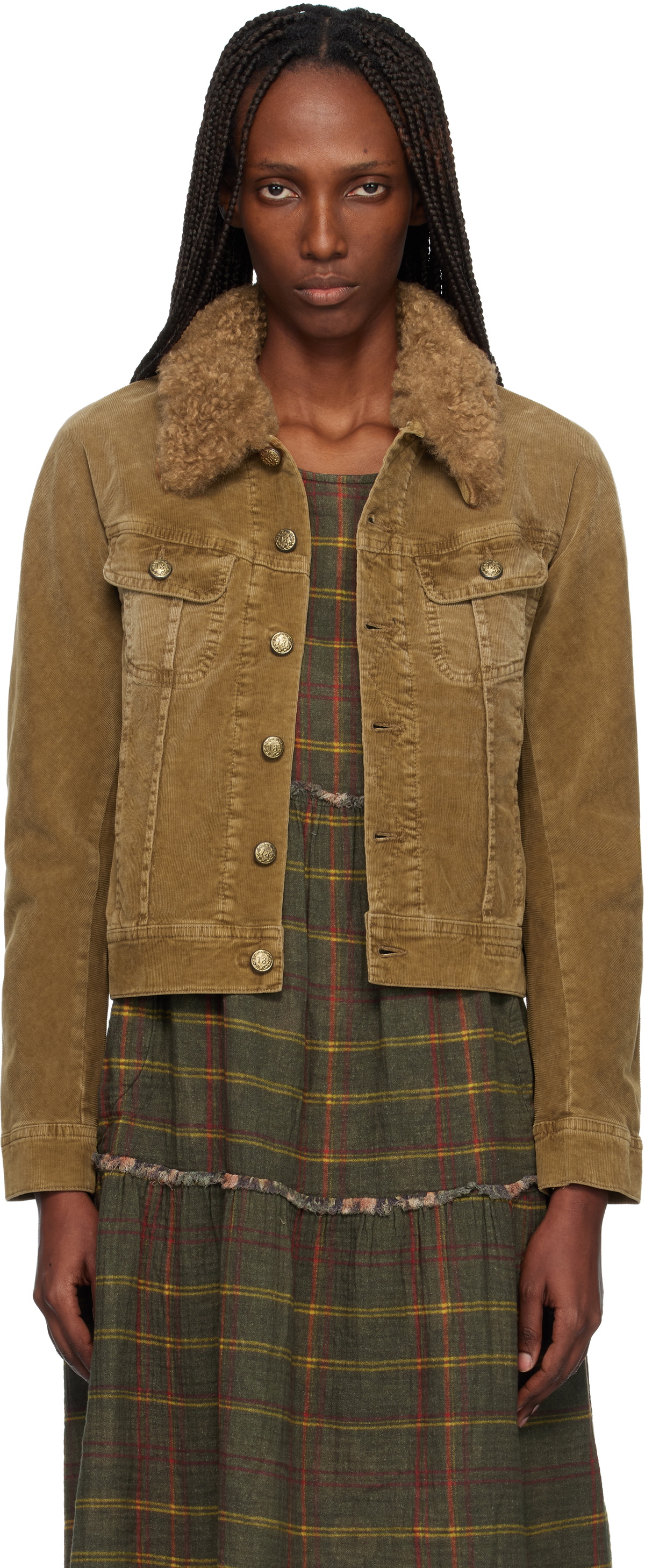 R13 Khaki Skinny Trucker Jacket