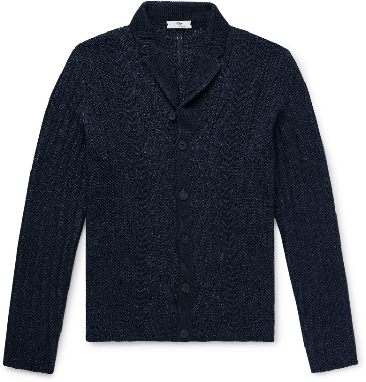 Photo: Inis Meáin - Shawl-Collar Cable-Knit Linen and Silk-Blend Cardigan - Blue