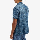 Beams Plus Men's Open Collar Batik Print Shirt in Blue