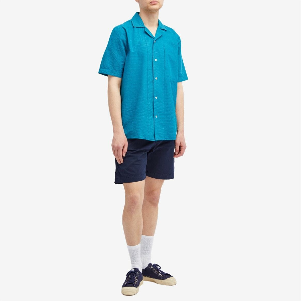 Armor-Lux Men's Seersucker Vacation Shirt in Deep Lagoon