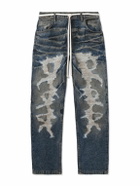RRR123 - Fathers Engine Slim-Fit Straight-Leg Belted Distressed Jeans - Blue