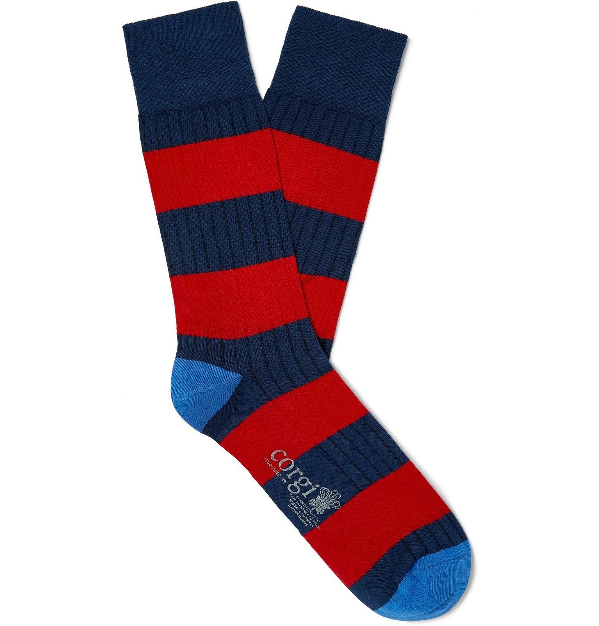Photo: Corgi - Striped Ribbed Cotton-Blend Socks - Red
