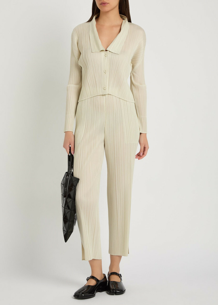 Pleats Please Issey Miyake Pleated Straight-leg Woven Cropped Trousers Ivory