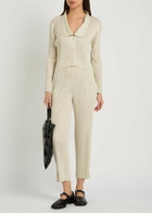 Pleats Please Issey Miyake Pleated Straight-leg Woven Cropped Trousers Ivory