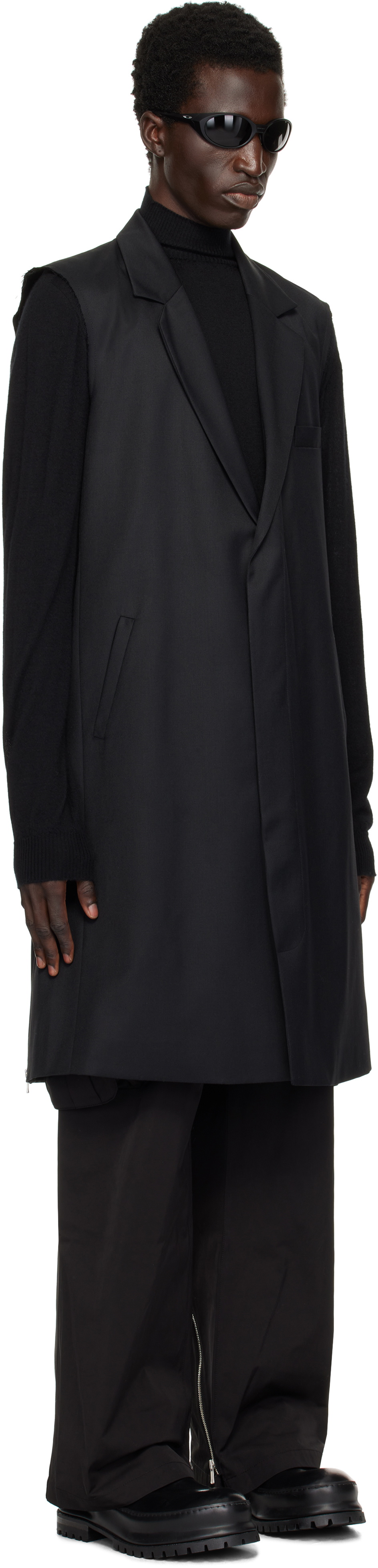 FFFPOSTALSERVICE Black Sleeveless Backzip Coat