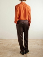 SAINT LAURENT - Tapered Belted Silk-Satin Trousers - Brown