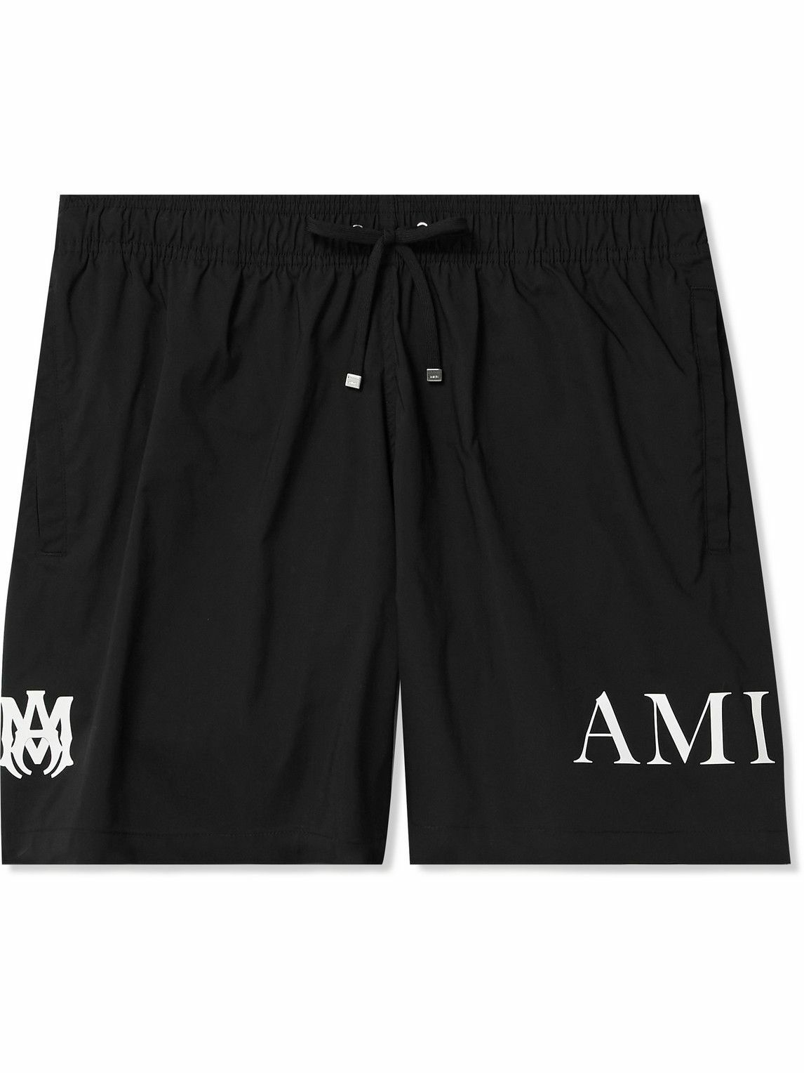 Photo: AMIRI - Wide-Leg Logo-Print Shell Swim Shorts - Black