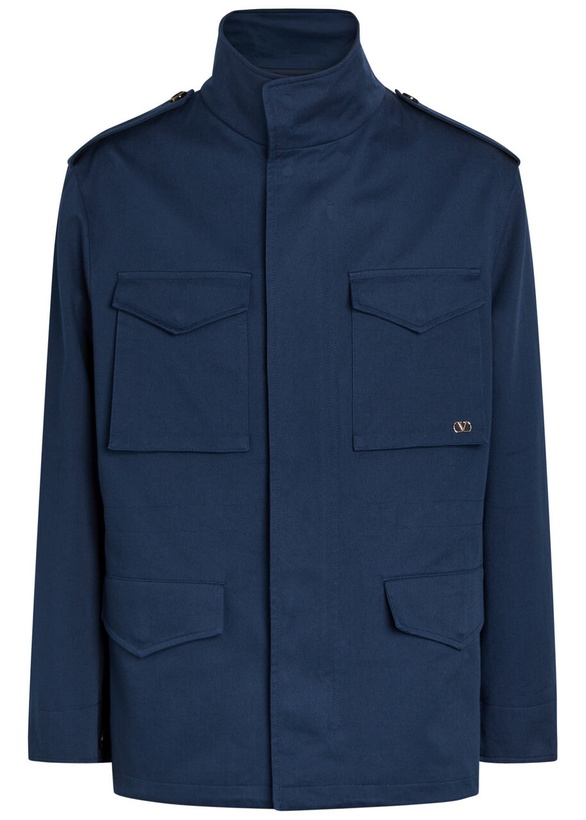 Photo: Valentino Garavani Funnel-neck Twill Coat Navy