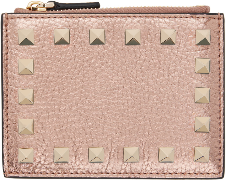 Photo: Valentino Garavani Rose Gold Rockstud Grainy Calfskin Card Holder